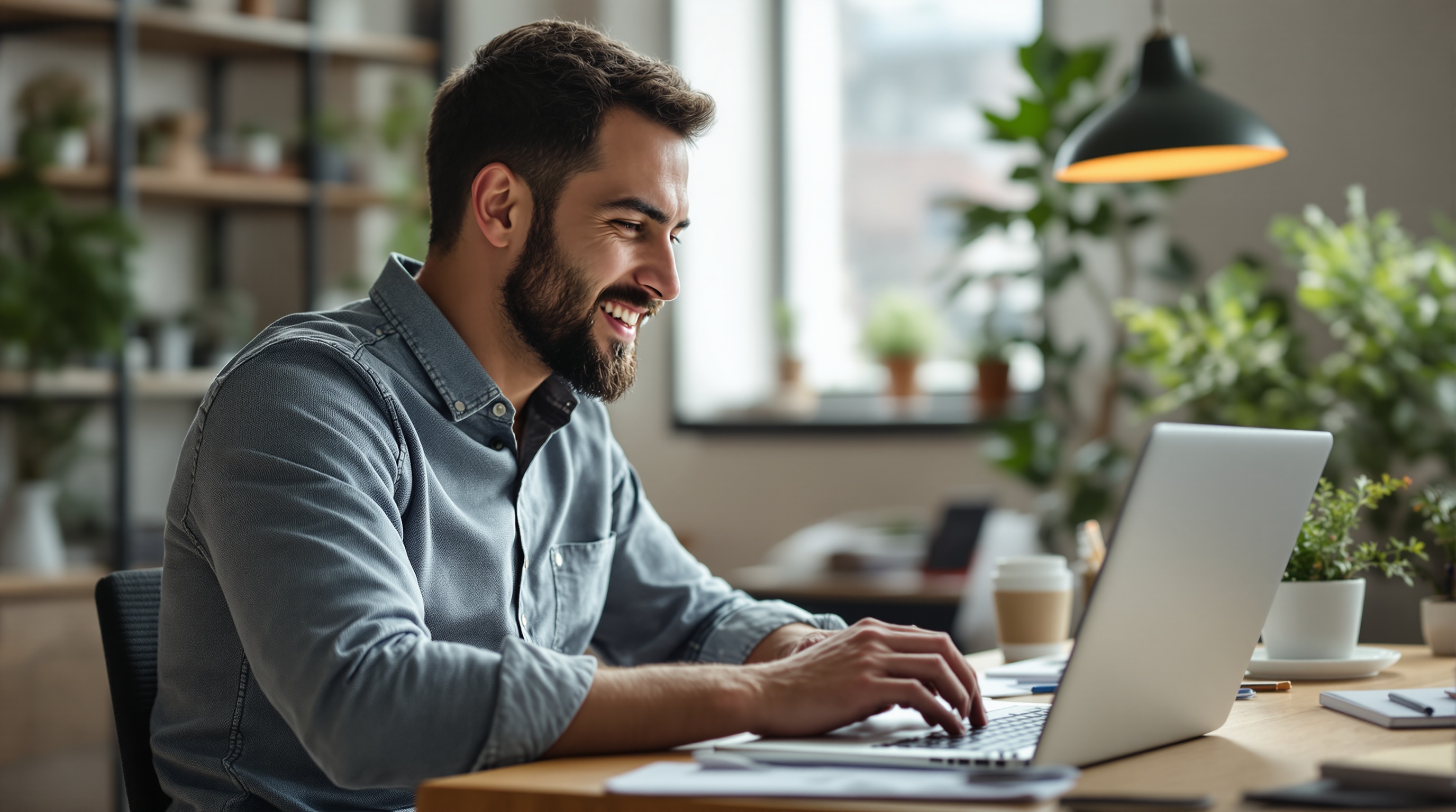 A business owner reviewing their website traffic and content on a laptop